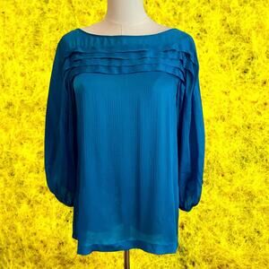 VTG. Electric Blue DIANE Von FURSTENBERG Silk Blouse Size 4 DVF Top 80s
